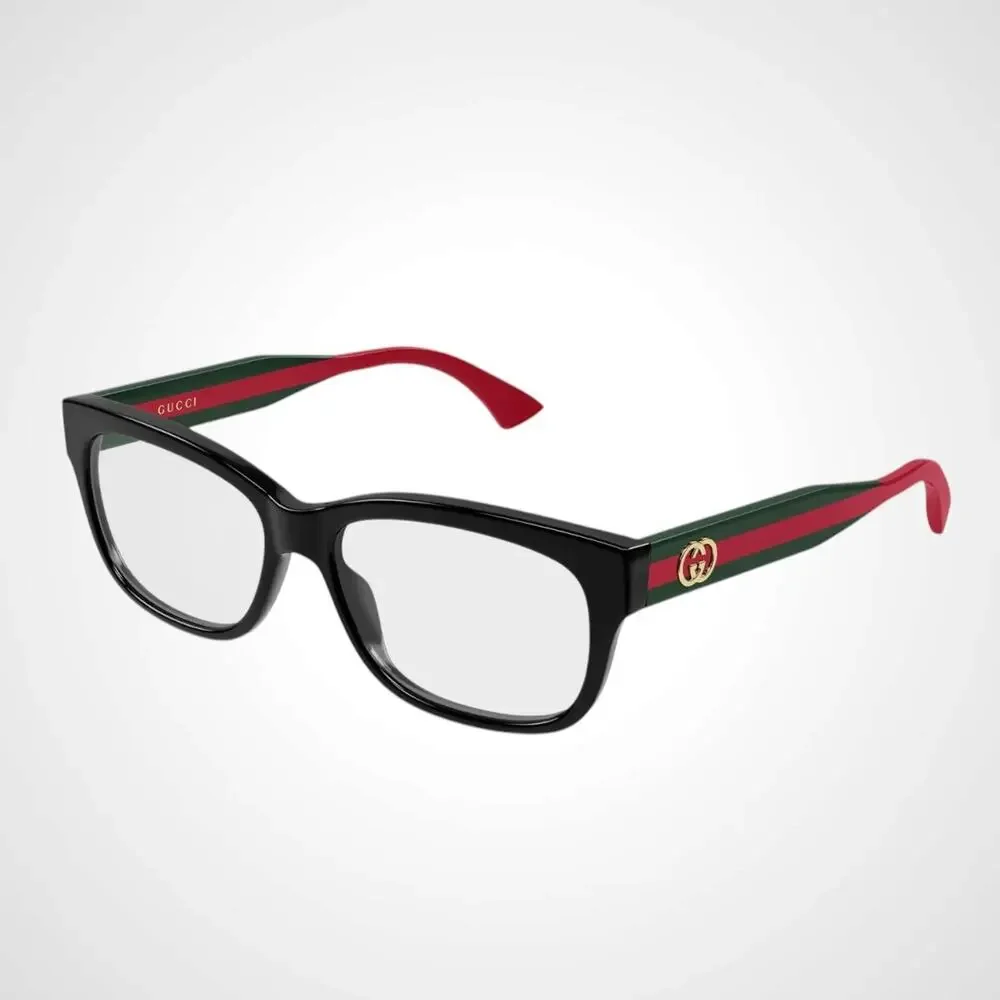 New GUCCI Eyeglasses Black 51-15-140 Rectangular Cat Eye Green Red